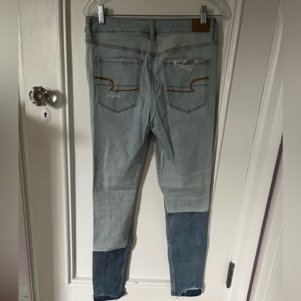 Cool Super Distressed Patchwork Two-Tone Skinny J… - image 6